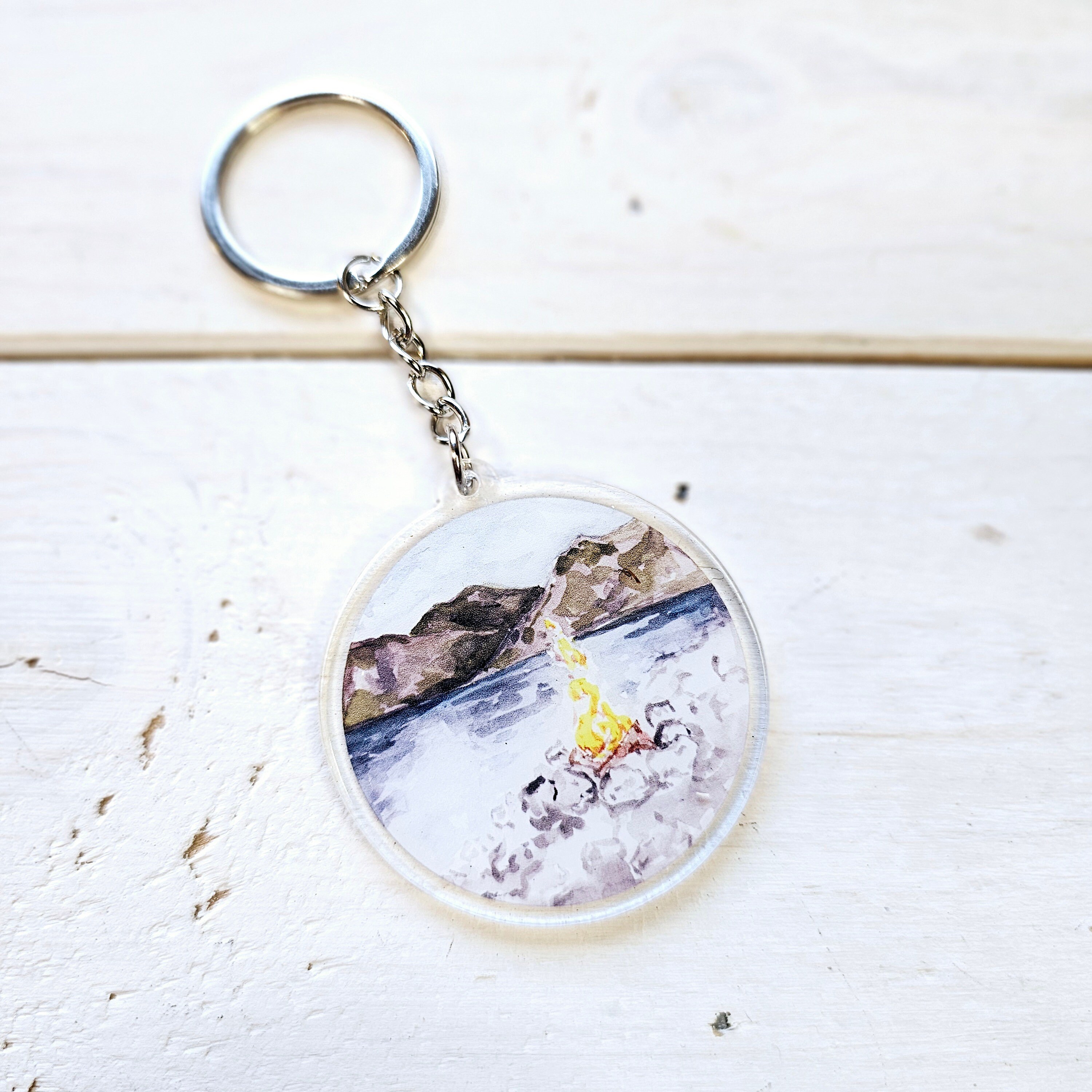 Landscape Keychain Campfire Landscape Acrylic Keychain, Blue Sky, Gift for Nature Lover ...