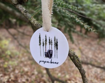 Enfeite de cerâmica Papai Urso, Enfeite de Urso, Enfeite de Natal da Floresta, Enfeite de Cerâmica Rústico
