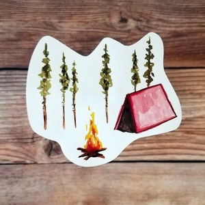 Camping Sticker, Vinyl Sticker, Laptop Sticker, Water Bottle Sticker, Vinyl Decal, Camping, Pine Trees, Campfire