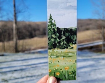 Landscape Bookmark, Rustic Flower Field Bookmark, Small Gift, Book Lover, Single or Set of Four