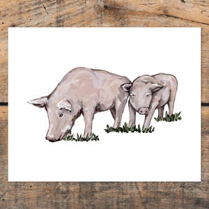 Pig Art Print, Farm Animal, Shabby Chic Wall Art, Animal Room Decor, Art Print