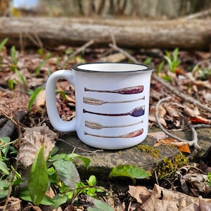Ceramic Camp Mug with Canoe Oars, Outdoorsy Nature Lover Mug