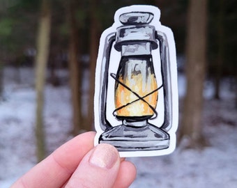 Rustic Lantern Sticker, Waterproof Vinyl Sticker, Hiking Camping Lover Sticker, Nature Lover