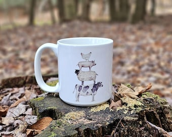 Farm Animal Stack Mug, Cow Sheep Pig Chicken Coffee Cup, Ceramic Mug