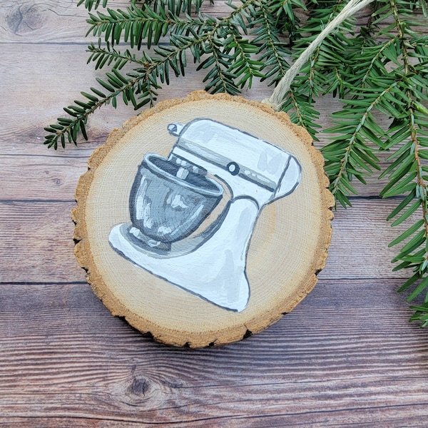 Kitchen Aid Mixer Ornament, Baker Gift, Chef Ornament, Cooking, Wood Slice, Christmas Ornament