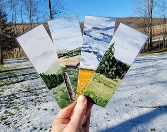 Landscape Bookmarks Set of Four, Rustic Flower Field Bookmark, Small Gift, Book Lover