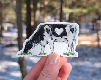 Love Cow Vinyl Sticker Holstein, Heart Cow, Water Bottle Sticker, Laptop Sticker, Vinyl Decal, Farm Animal, Cow, Black and White Cow Sticker