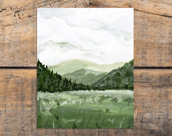 Landscape Rustic Art Print, Rural Landscape Wall Decor, Cloudy Sky, Landscape Painting