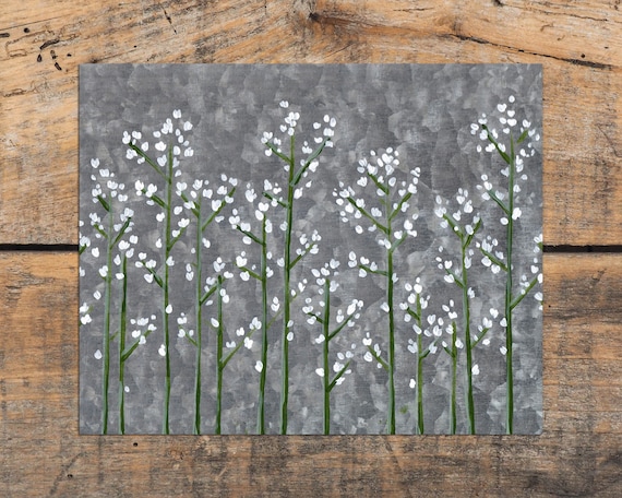 Rustic Art Print, Baby's Breath with Metal Looking Background, Farmhouse Style