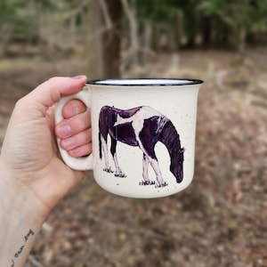 Black and White Horse Ceramic Mug, Horse Coffee Mug, Ceramic Camp Mug