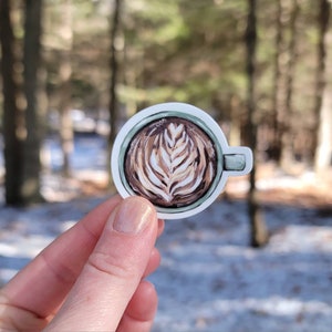 Latte Art Vinyl Sticker, Coffee Mug Water Bottle Sticker, Rustic Laptop Sticker, Vinyl Decal, Coffee Art Sticker, Coffee Lover Gift, Barista