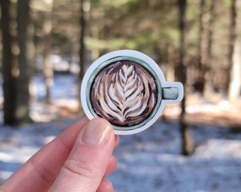 Latte Art Vinyl Sticker, Coffee Mug Water Bottle Sticker, Rustic Laptop Sticker, Vinyl Decal, Coffee Art Sticker, Coffee Lover Gift, Barista