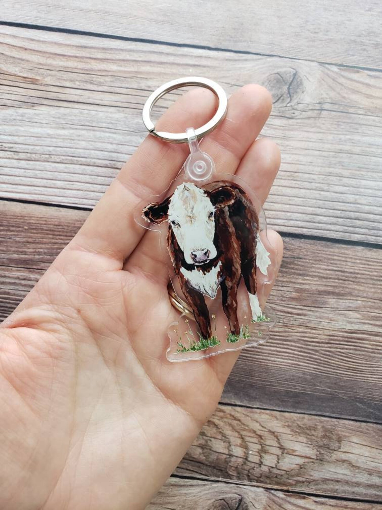 Cow Keychain Cute Acrylic Keychain Farm Animal Keychain Cow Etsy