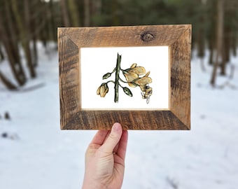 Bee on Flower Art Print in Wood Frame, Honey, Bee Art, Beekeeper