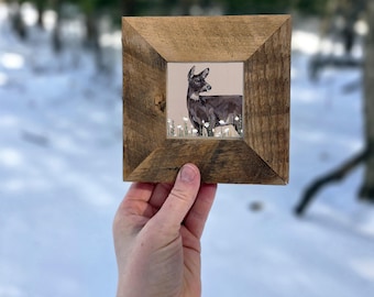Deer and Daisy Flowers Art Print in Wood Frame, Rustic Woodland Animal Deer Decor, Deer Rustic Painting