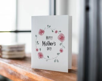 Tarjeta del Día de la Madre, Tarjeta del Día de la Madre con Flores de Acuarela, Tarjeta para Mamá