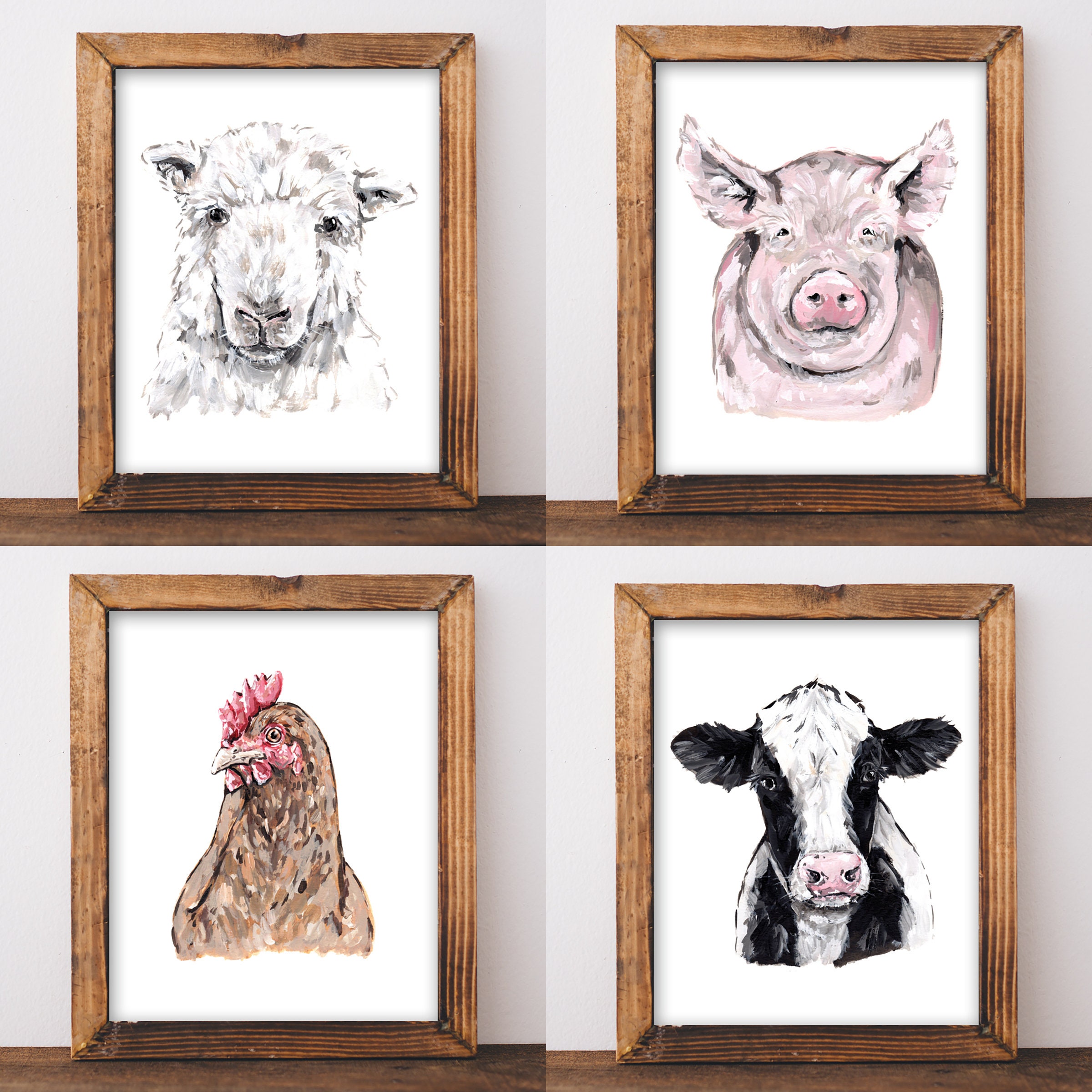 Farm Animal Art Print Rustic Wall Art Print Set Cow Sheep Etsy