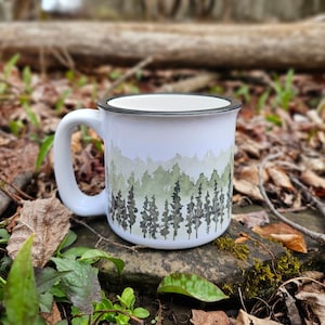 Tree Landscape Coffee Mug, Nature Hiking Lover Gift, Ceramic Camp Mug