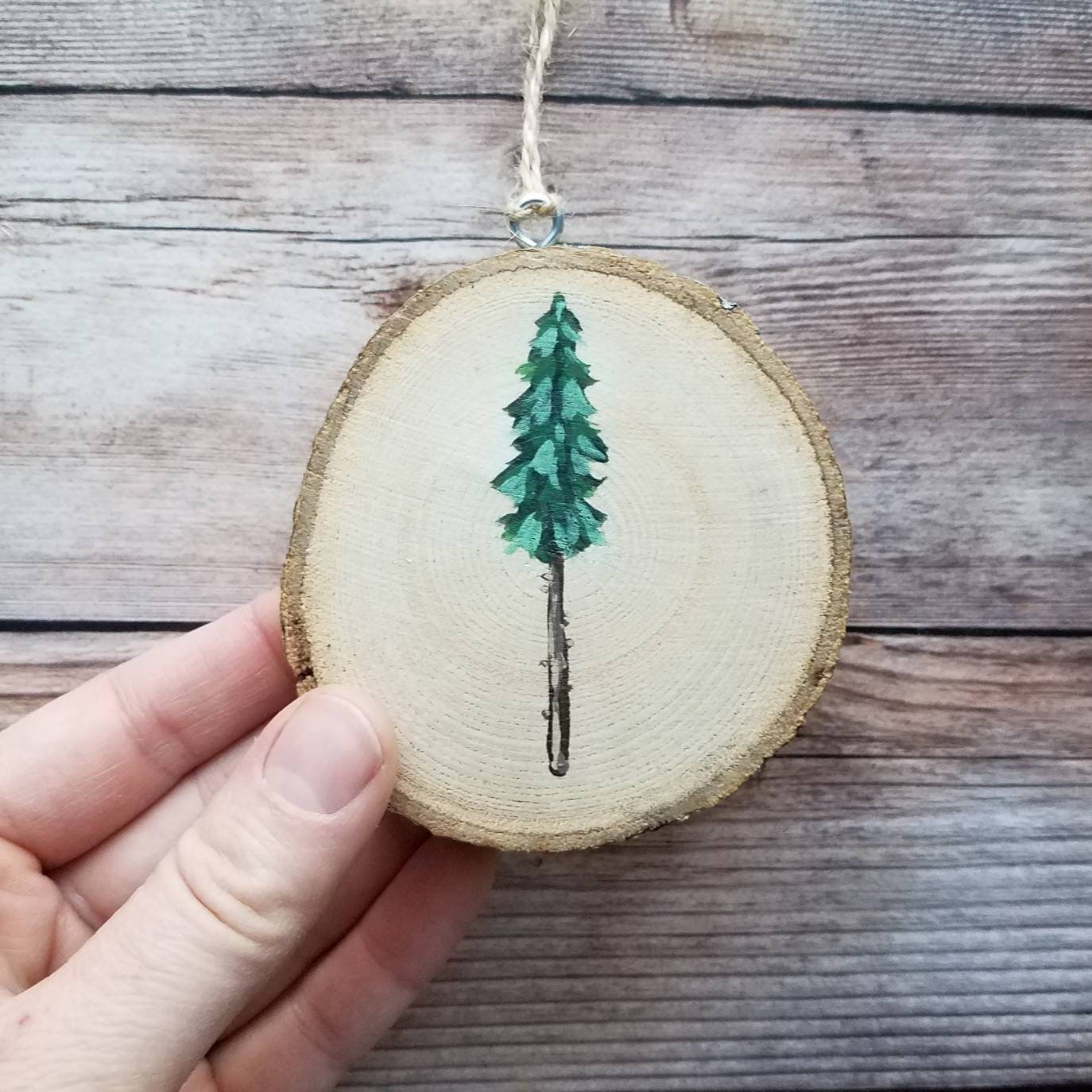 Pine Tree Ornament Handmade Wood Slice Ornament Rustic Tree | Etsy