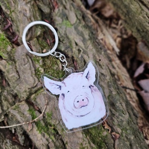 Pig Acrylic Keychain, Gift For Farm Lover, Piglet, Farm Animal,