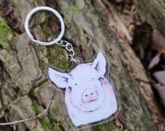 Pig Acrylic Keychain, Gift For Farm Lover, Piglet, Farm Animal,