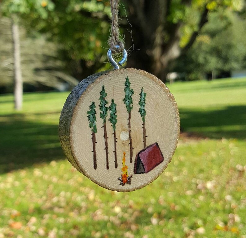 Rustic Ornament Painting on Wood Camping Ornaments Tent Etsy