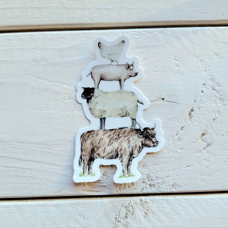 Farm Animal Stack Vinyl Sticker, Animal Water Bottle Sticker, Laptop ...