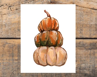 Pompoenstapel Art Print, pompoendecor, herfstmuurkunst, Halloween-print, herfstkunst, erfstukpompoenen