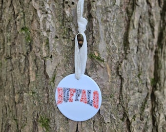 Buffalo Ornament, Football Lover, Rustic Ceramic Ornament