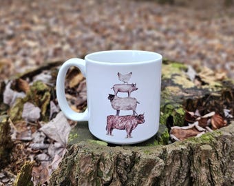 Farm Animal Stack Mug, Cow Sheep Pig Chicken Coffee Cup, Ceramic Mug
