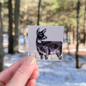 Deer and Daisy Vinyl Sticker 2&quot;, Water Bottle Sticker, Laptop Sticker, Vinyl Decal, Forest Animal, Cute Deer Sticker
