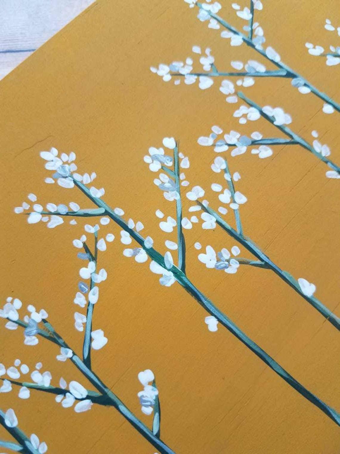 Baby's Breath Painting on Wood Mustard Yellow Decor Etsy