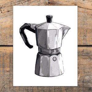 Moka Pot Coffee Maker Art Print, Rustic Coffee Decor, Barista Gift, Coffee Lover Art Print, Coffee Bar Decor