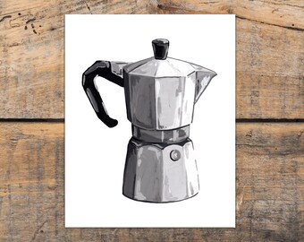 Moka Pot Coffee Maker Art Print, Rustic Coffee Decor, Barista Gift, Coffee Lover Art Print, Coffee Bar Decor