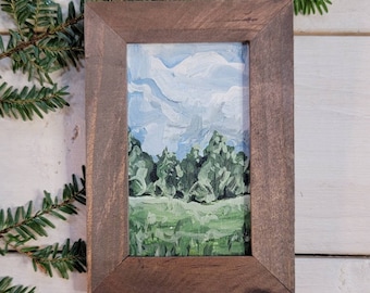 Mini Framed Landscape Original Painting, Forest Art Decor, Small Landscape Gift