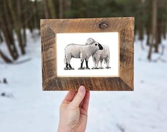 Sheep Farmhouse Wall Art Print in Wood Frame, Rustic Wall Art, Farm Animal Room Decor