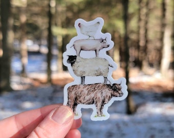 Farm Animal Stack Vinyl Sticker, Animal Water Bottle Sticker, Laptop Sticker, Vinyl Decal, Farm Animal, Cow, Sheep, Pig, Chicken