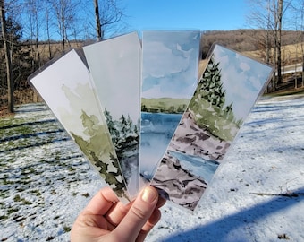 Watercolor Landscape Bookmarks Set of Four, Book Lover Gift, Nature Bookmarks