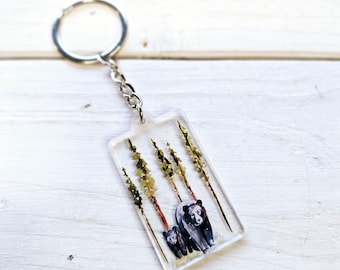 Mama and Baby Bear Acrylic Keychain, Gift For Nature Lover, Bear Lover, Nature Pine Trees