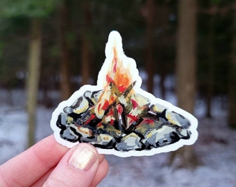 Campfire Sticker, Waterproof Vinyl Sticker, Nature Lover Tent Camping Sticker