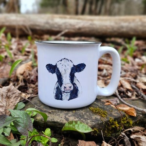 Schwarz-Weiß-Kuh Weiß Keramikbecher, Holstein Kuh Kaffeebecher, Kuh Tasse, Kuhbecher, Keramik Camp Becher