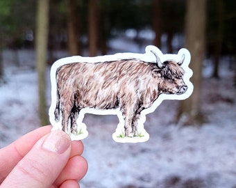 Highland Cow Vinyl Sticker, Cow Water Bottle Sticker, Laptop Sticker, Vinyl Decal, Farm Animal, Cow