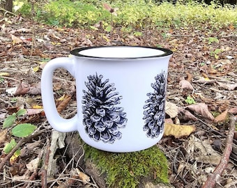 Pinecone Coffee Mug, Nature Lover Gift, Ceramic Camp Mug