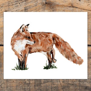 Rustic Fox Art Print, Forest Animal Wall Art, Fox Woodland Animal Art Print, Red Fox Decor