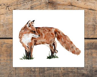 Rustic Fox Art Print, Forest Animal Wall Art, Fox Woodland Animal Art Print, Red Fox Decor