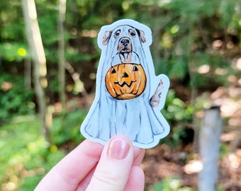 Ghost Dog Sticker, Golden Retriever Sticker, Halloween Dog, Fall Dog