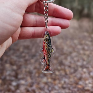 Bachforelle Acryl Schlüsselbund, Geschenk für Naturliebhaber, Angeln Geschenk, Fischer, Fisch Schlüsselbund