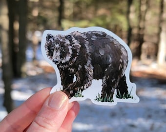 Bear Vinyl Sticker, Water Bottle Sticker, Laptop Sticker, Vinyl Decal, Forest Animal, Grizzly Bear Sticker