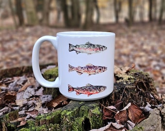 Trout Ceramic Mug, Brook Trout, Rainbow Trout, Brown Trout, Fish Mug, Fly Fishing, Gift For Him, Ceramic Mug