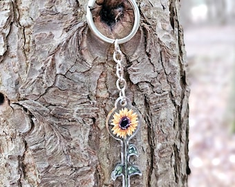 Chaveiro acrílico de girassol, presente para amante de jardinagem, chaveiro de jardineiro, amante de flores, flor de sol